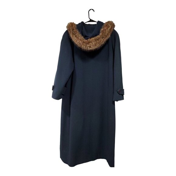 Vintage Alorna by Forstmann Wool Blend Women's Navy Fur Lined Hood Trenc… - Picture 2 of 12